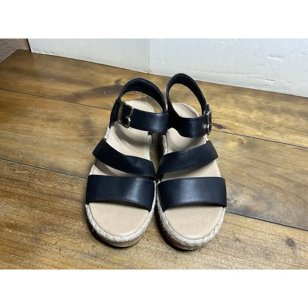 Dr. Scholl's Womens Ellie Espadrille Wedge Sandal Black 7M